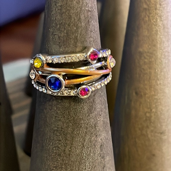 Silver and gold tone layered gem ring - Picture 1 of 2
